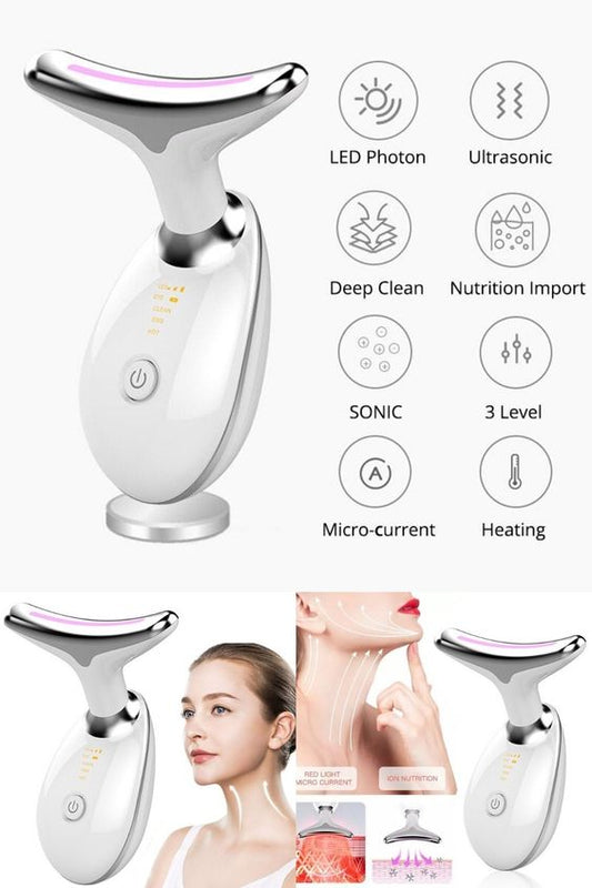 ✨ Masajeador Facial y de Cuello 7 en 1 con Calor y Luz LED